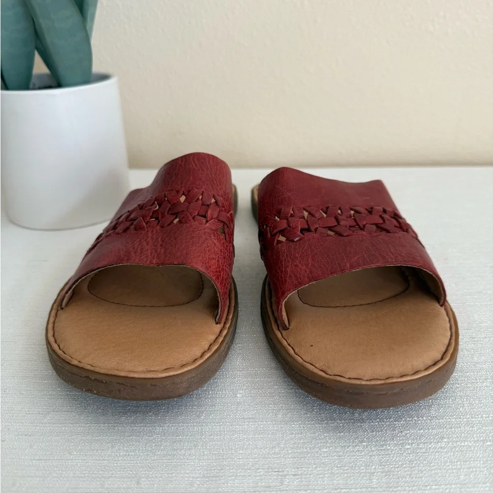 Born Burgundy Leather Woven Slide Sandals - Picture 4 of 13